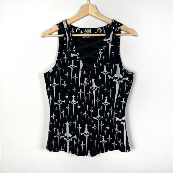 Lip Service Trash & Dagger "Trashy" Skull Daggers Black Tank Top XL Goth Y2K - Picture 1 of 16